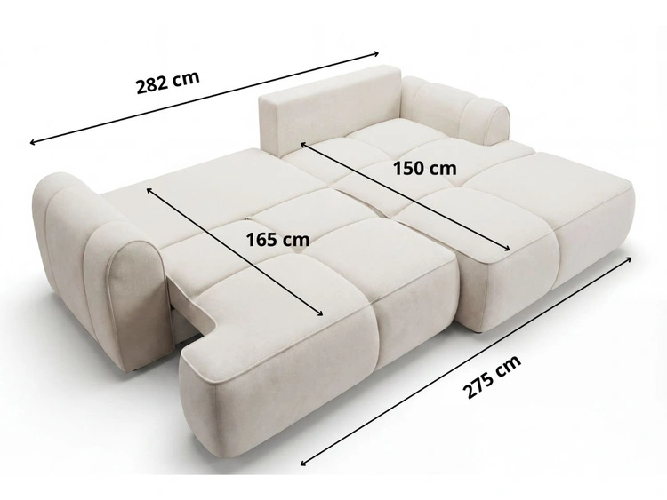 Ecksofa L-Form Links mit Schlaffunktion und Bettkasten Bonno Creme