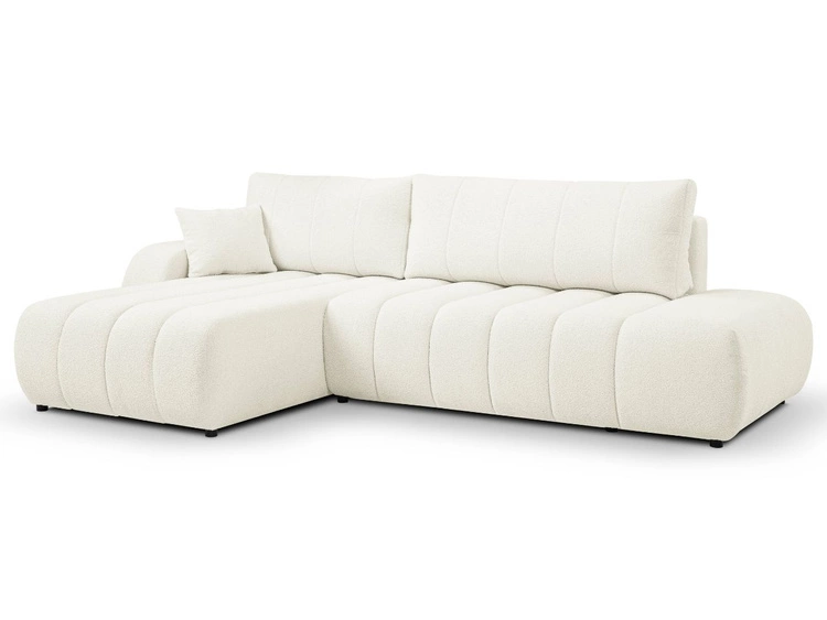 Ecksofa mit Schlaffunktion und Bettkasten Links Adoro Creme