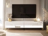 TV-Schrank für das Wohnzimmer 180 cm mit goldenen Metallbeinen und LED-Beleuchtung Aurelie Weiß Hochglanz