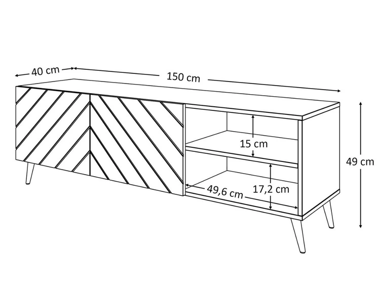TV-Schrank mit gefrästen Fronten und verchromten Metallbeinen Vionel Weiß glänzend