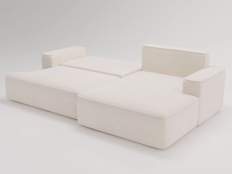 Ecksofa L-Form Rechts mit Schlaffunktion und Bettkasten California Creme