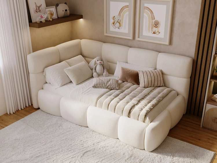 Gepolstertes Jugend-Einzelbett mit Bettkasten und Holzrost 90x200 Modo One Rechts Beige