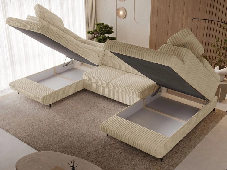 Wohnlandschaft mit Schlaffunktion und Bettkasten Argon Beige