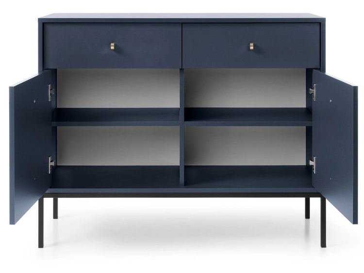Kommode mit Türen sowie Schubladen mit Schwarz Metallbeinen 104 cm Amor Marineblau