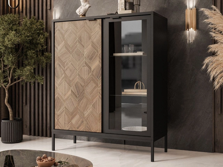 Vitrinenschrank mit LED 101 cm Tavio Schwarz, Liam Gold