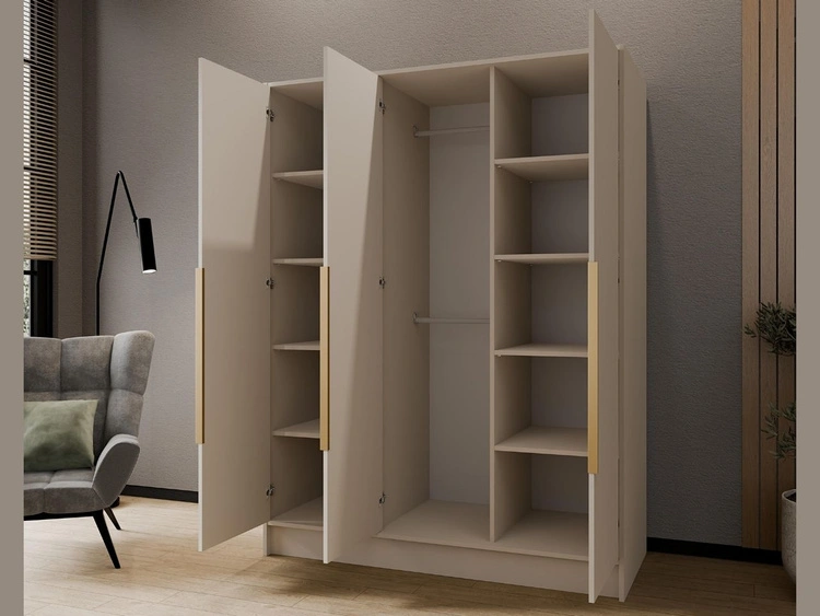 Kleiderschrank mit Spiegel 150 cm Lucca Kaschmir mit goldenen Griffen