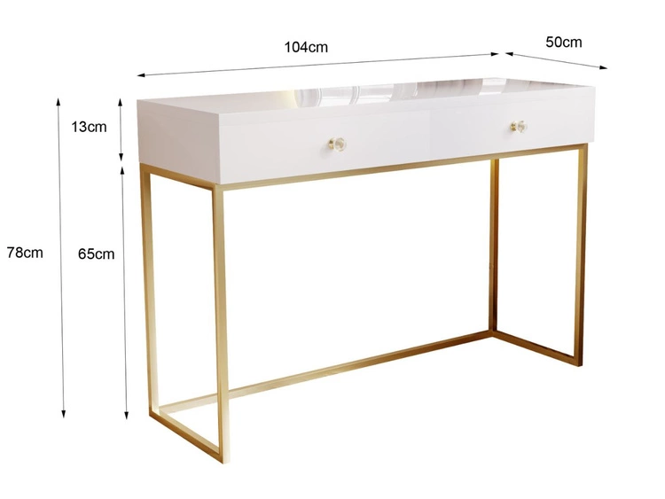 Schminktisch mit Schubladen Belleza Weiß Hochglanz Gold Frame