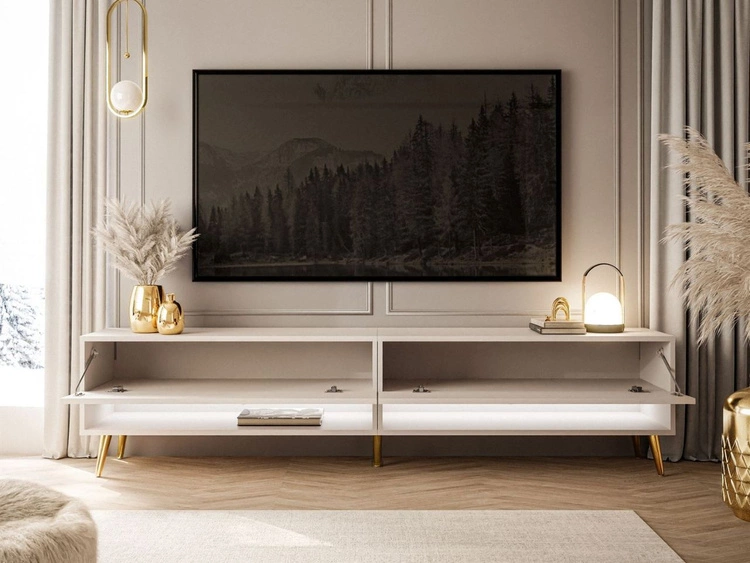 TV-Schrank für das Wohnzimmer 180 cm mit goldenen Metallbeinen und LED-Beleuchtung Aurelie Kaschmir matt