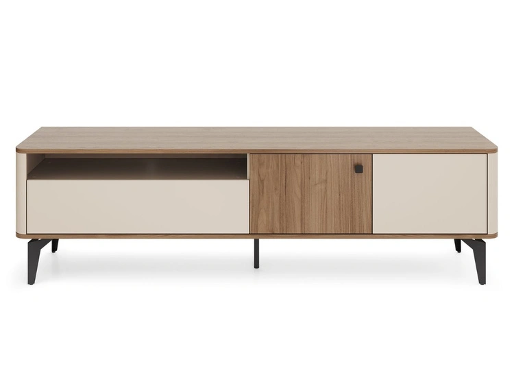 Möbelgarnitur mit LED-Beleuchtung für das Wohnzimmer Arelis Kaschmir, Royal Nussbaum
