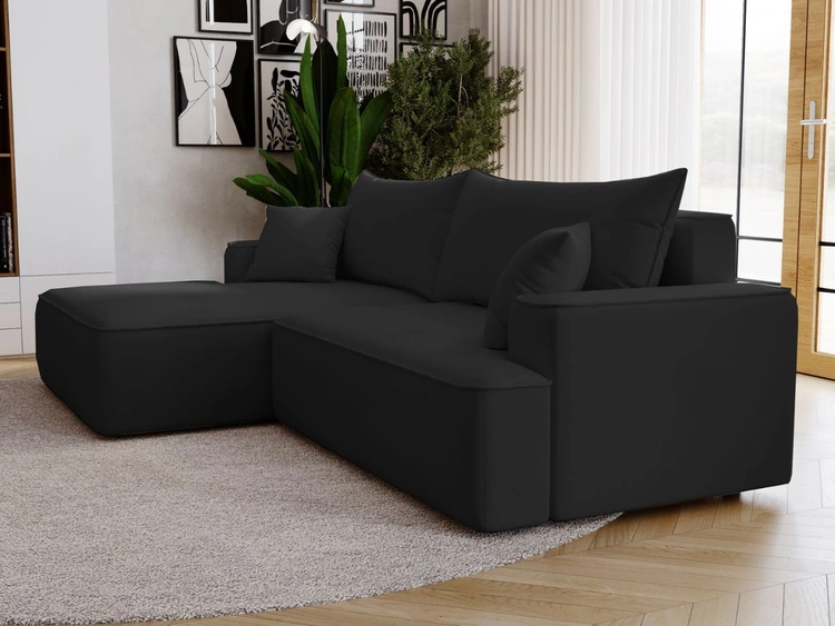 Ecksofa L-Form Links mit Schlaffunktion und Bettkasten California Schwarz