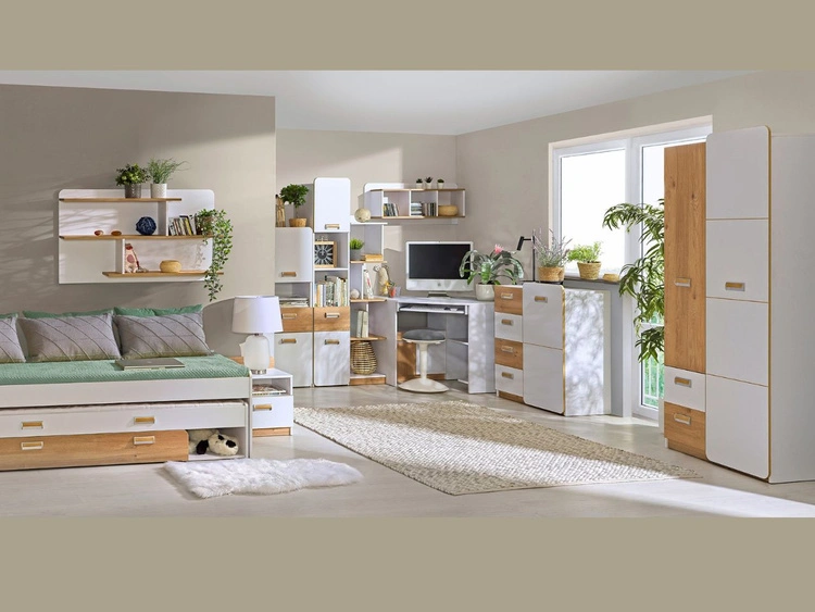 Jugendkleiderschrank mit Schubladen, 80 cm Öffnung Lindo Weiß, Nash Eiche