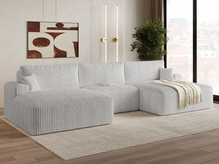 Wohnlandschaft mit Schlaffunktion und Bettkasten Serene Grau