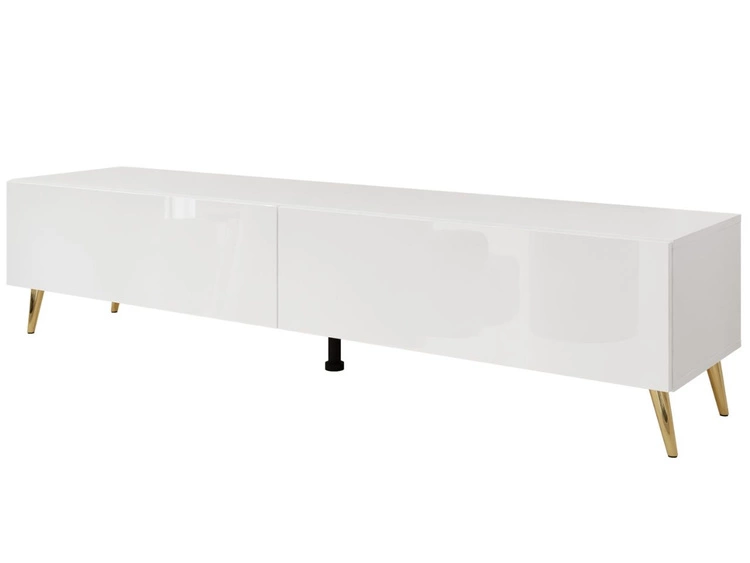 TV-Lowboard mit Türen auf Goldenen Metallbeinen 175 cm mit LED-Beleuchtung Sorelle Weiß Hochglanz