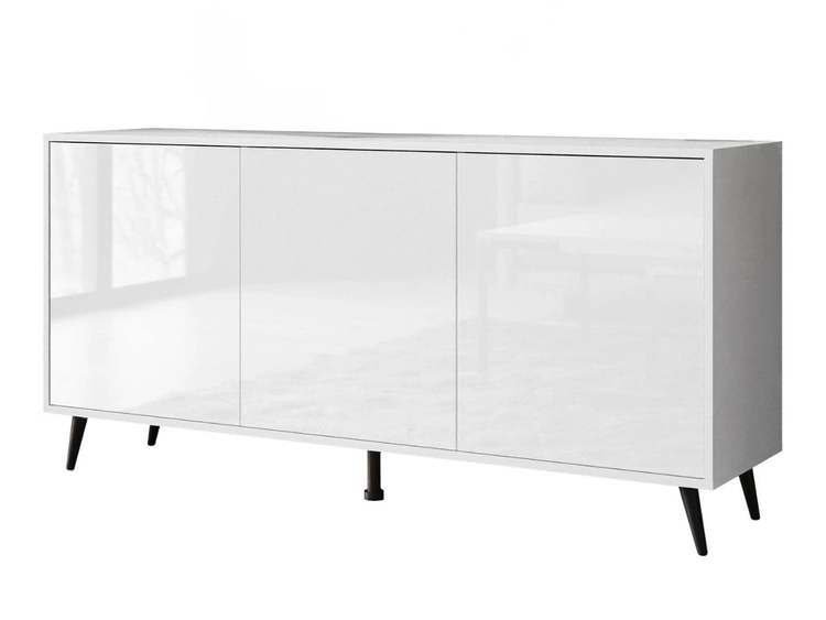 Dreitürige Kommode 154 cm Glamour-Stil auf schwarzfarbenen Metallbeinen Vivance Weißglanz