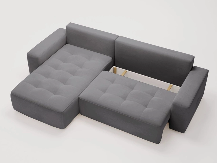 Ecksofa L-Form Links mit Schlaffunktion und Bettkasten Portland Grau