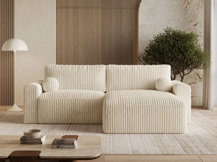 Ecksofa L-Form mit Schlaffunktion und Bettkasten Aurora Beige