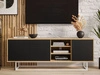 TV-Lowboard mit Türen auf weißem Gestell Vivance Schwarz und Artisan Eiche