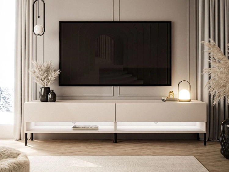 TV-Schrank für das Wohnzimmer 180 cm mit schwarzen Metallbeinen und LED-Beleuchtung Aurelie Kaschmir matt