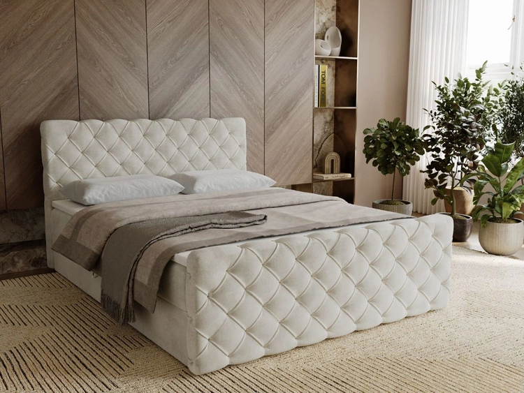 Boxspringbett mit Bettkasten 120x200 Lunaris Creme