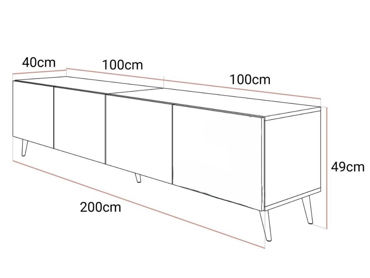 TV-Lowboard mit Türen auf Schwarzen Metallbeinen 200 cm Nodoo Beton