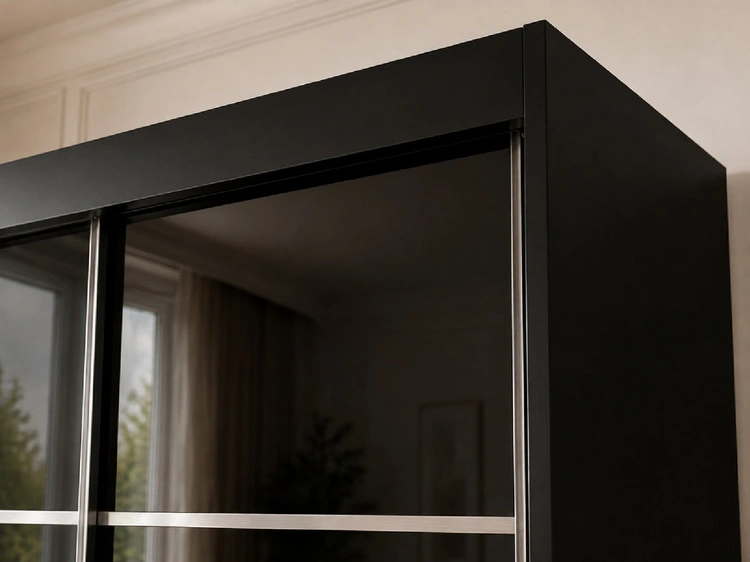 Schiebetürenschrank mit Sprossen 150 cm mit LED-Beleuchtung Ponti Schwarz