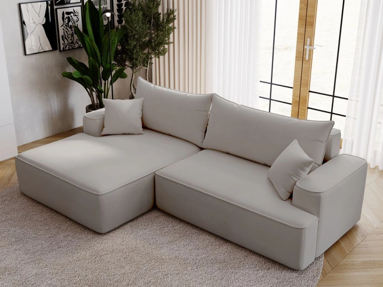 Ecksofa L-Form Links mit Schlaffunktion und Bettkasten California Hellgrau
