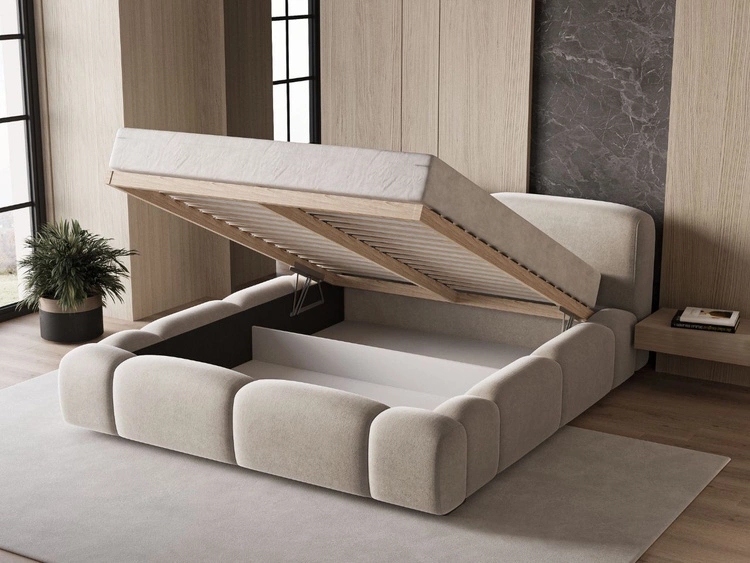Polsterbett mit Bettkasten und Lattenrost 120x200 Aubi Beige