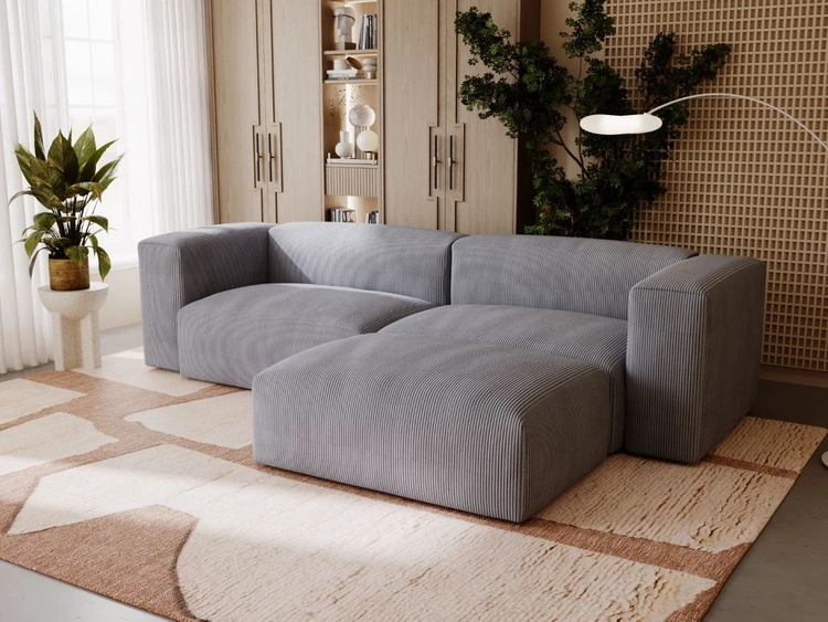 Ecksofa L-Form Rechts Moderne Cord Ecksofa Landi Grau