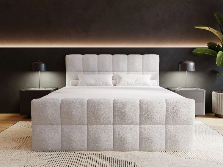 Boxspringbett mit Bettkasten 160x200 Bouclé-Stoff Alicante Grau