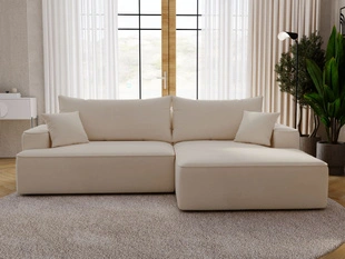 Ecksofa L-Form Rechts mit Schlaffunktion und Bettkasten California Beige