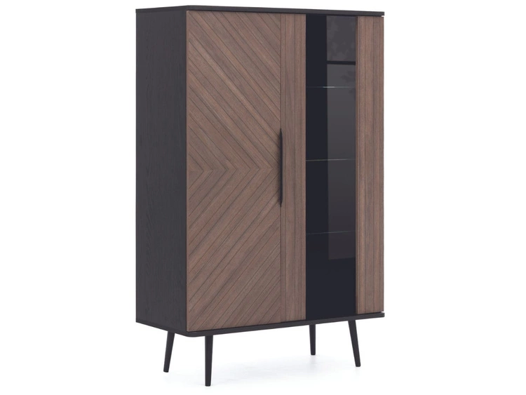 Vitrinenschrank mit Glas Nemi Schwarzer Graphit Braun