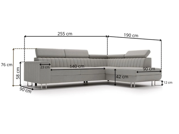Ecksofa mit Schlaffunktion und Bettkasten Berona rechts Grau