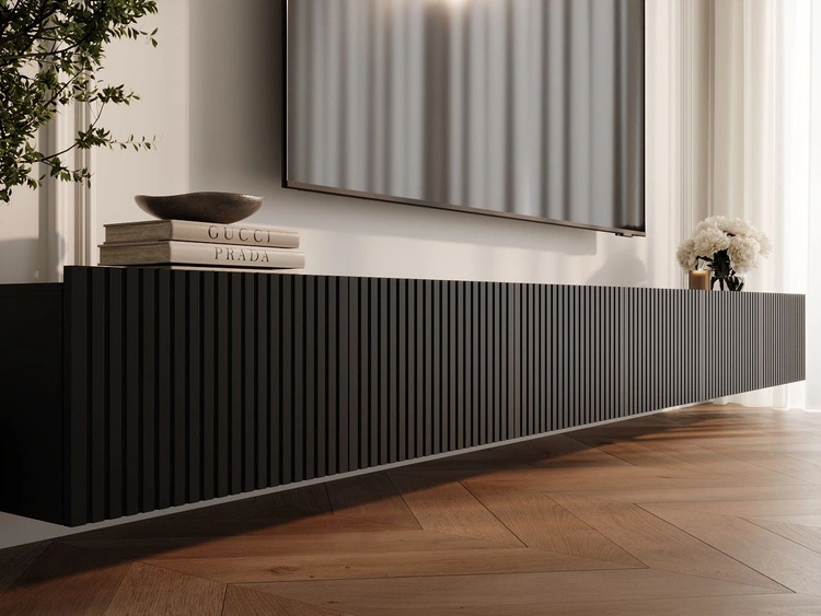 TV-Lowboard mit Türen 300 cm Kioto Schwarz matt