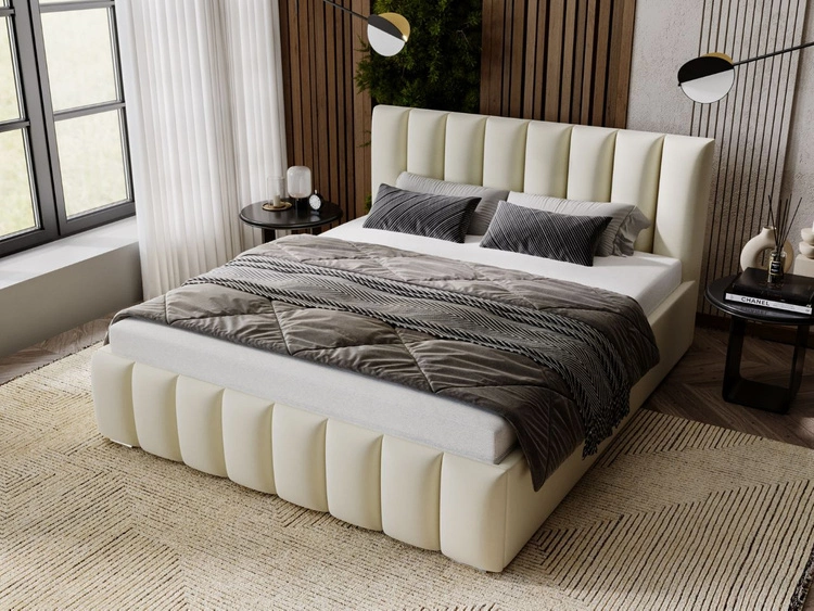 Polsterbett mit Bettkasten und Lattenrost 200x200 Neos Beige