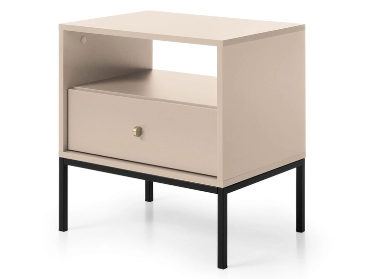 Nachttisch mit Schublade auf Schwarz Metallbeinen Amor Beige