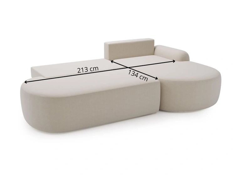 Ecksofa L-Form Rechts mit Schlaffunktion und Bettkasten Aurio O Creme