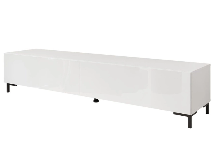TV-Lowboard mit zwei Türen auf schwarzen Beinen 175 cm mit LED-Beleuchtung Sorelle Weiß Hochglanz