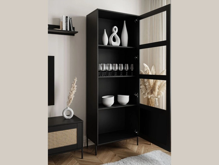 Standvitrine im Boho-Stil schmale Bellance Schwarz