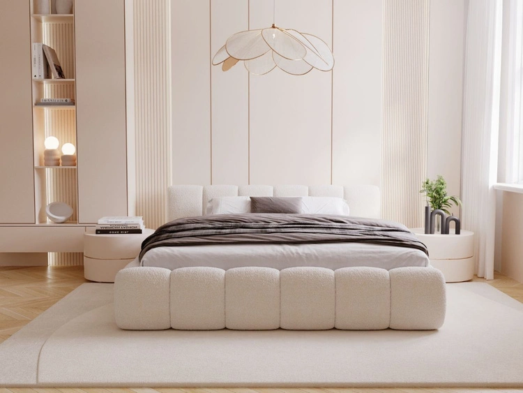 Polsterbett ohne Bettkasten mit Lattenrost 120x200 Cloud Low aus Bouclé-Stoff Beige
