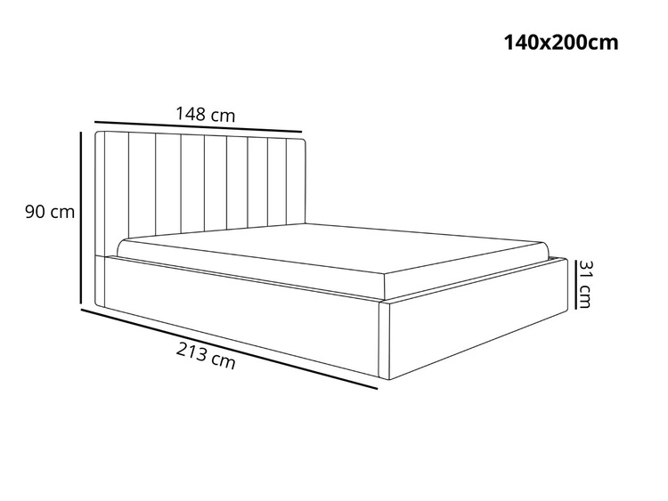 Polsterbett mit Bettkasten und Lattenrost 140x200 Sesto Schwarz