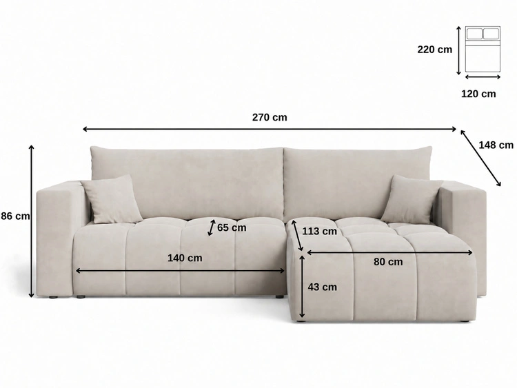 Ecksofa L-Form mit Schlaffunktion und Bettkasten Neva Grau