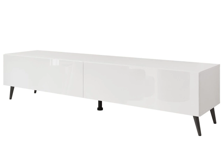 TV-Lowboard mit Türen auf Schwarzen Metallbeinen 175 cm mit LED-Beleuchtung Sorelle Weiß Hochglanz
