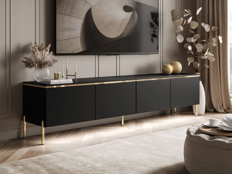 TV-Lowboard im Glamour-Stil mit LED-Beleuchtung Celle, schwarz matt