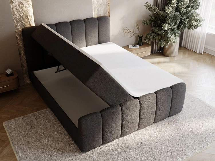 Boxspringbett mit Bettkasten 160x200 Bouclé-Stoff Cloud Schwarz
