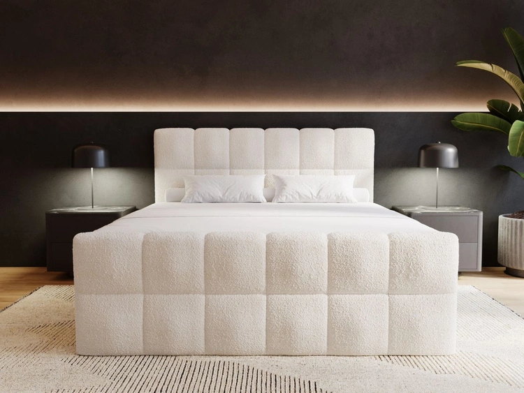 Boxspringbett mit Bettkasten 200x200 Bouclé-Stoff Alicante Beige