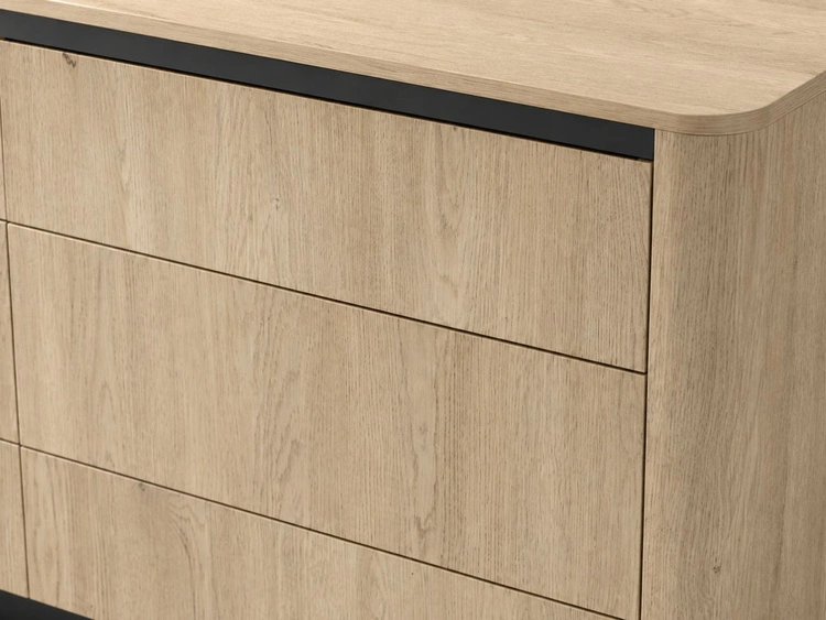 Kommode mit sechs Schubladen 160 cm Fascino Eiche Cremona, Schwarz