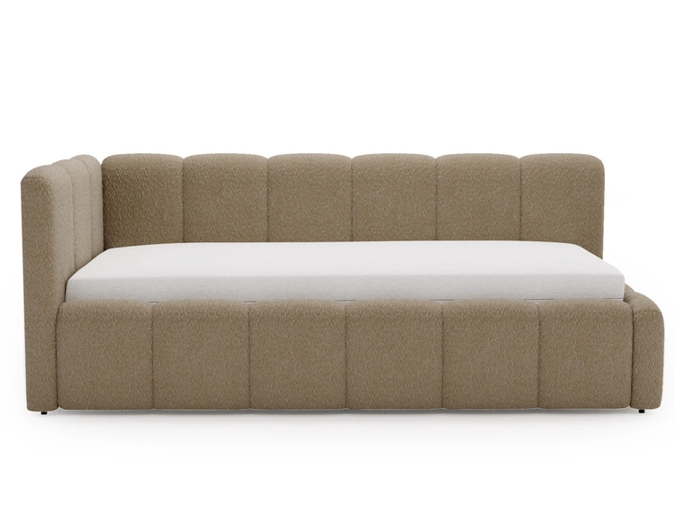 Jugendbett Einzelbett mit Bettkasten und Lattenrost 90x200 Cloud One Braun Bouclé-Stoff