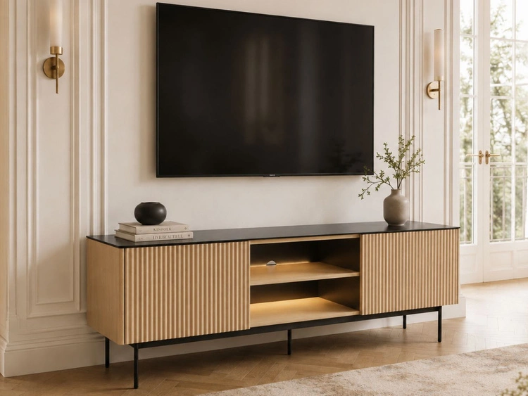 Zweittüriges TV-Lowboard für Wohnzimmer Auroé Eiche Vicenza