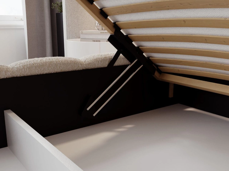 Polsterbett mit Bettkasten und Lattenrost 140x200 Modo aus Bouclé-Stoff Beige
