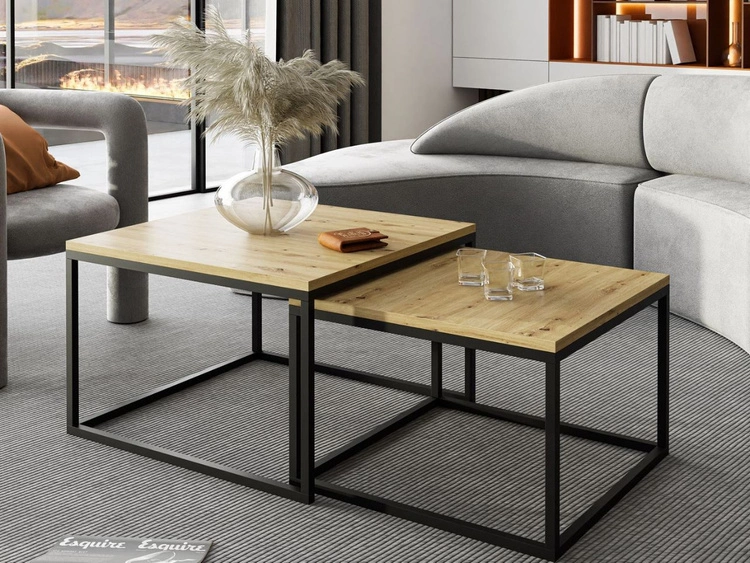 Wohnzimmer-Set im Loft-Stil Asumi Schwarz und Eiche Wotan